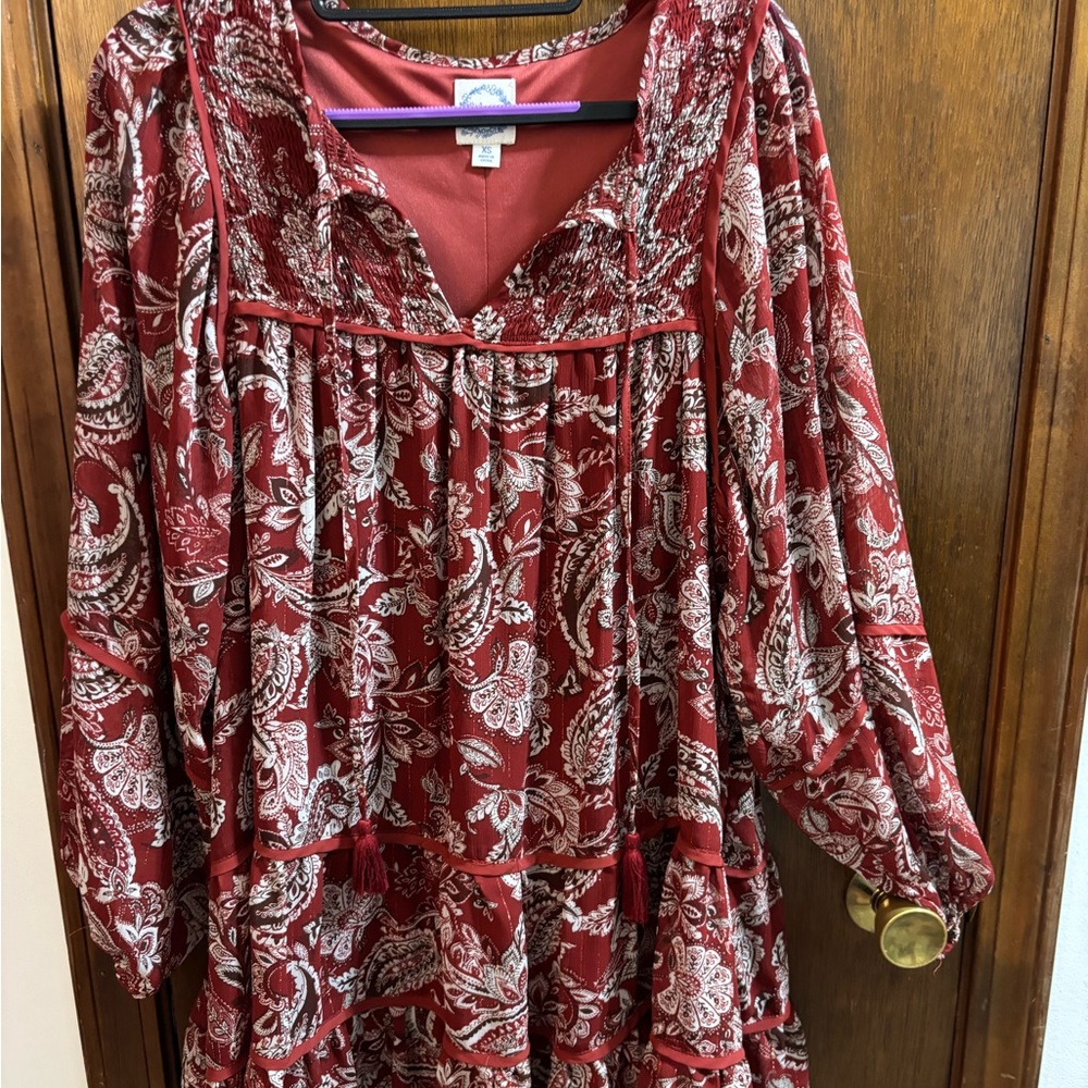 Blue Rain Red Chiffon Dress
